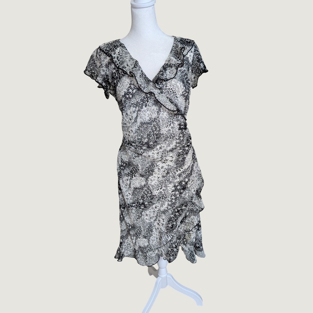 Vol. 1 Y2K Whimsigoth Black White Floral Paisley Ruffle Midi Dress Medium